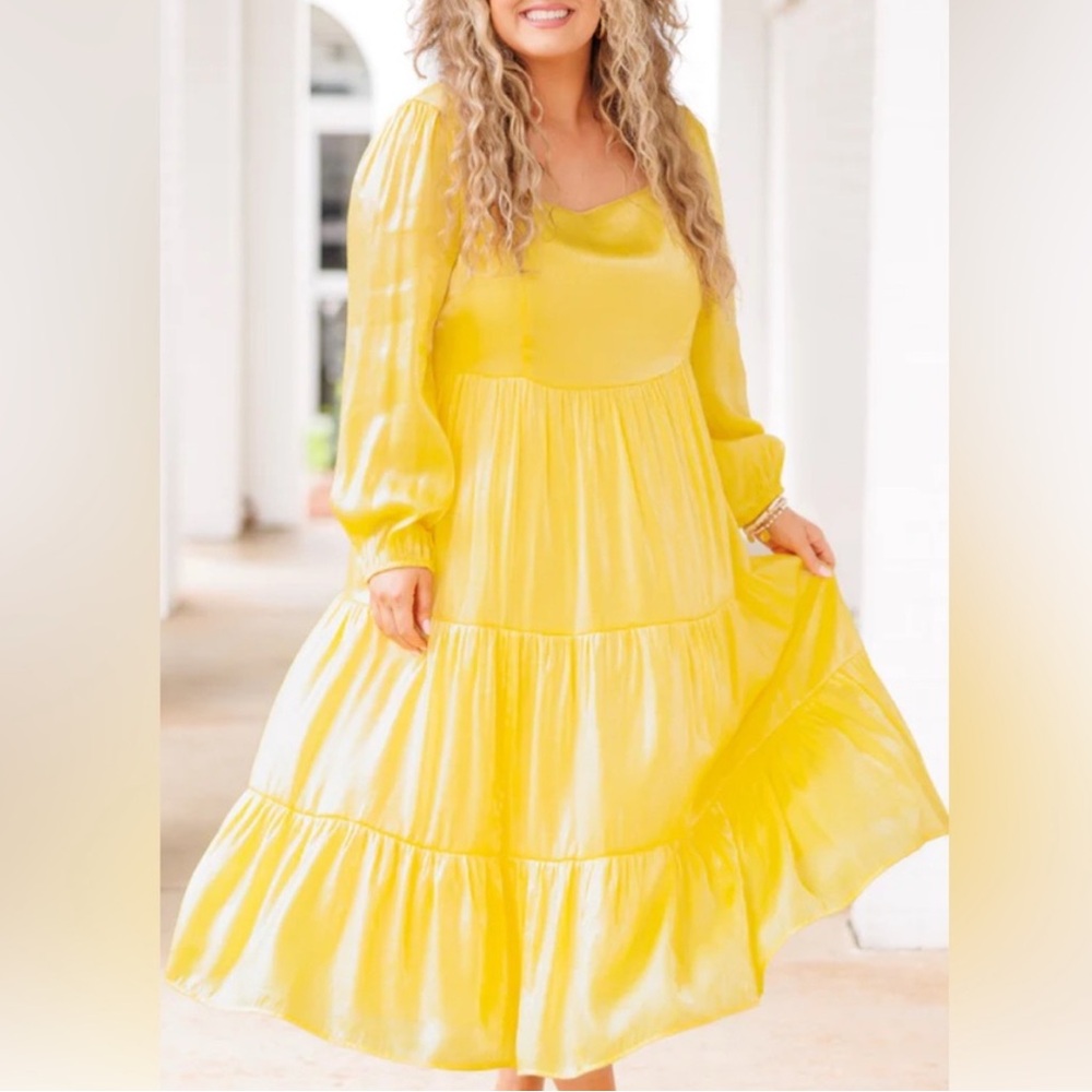 Chic Soul Yellow Satin yellow midi dress summer size 1x
